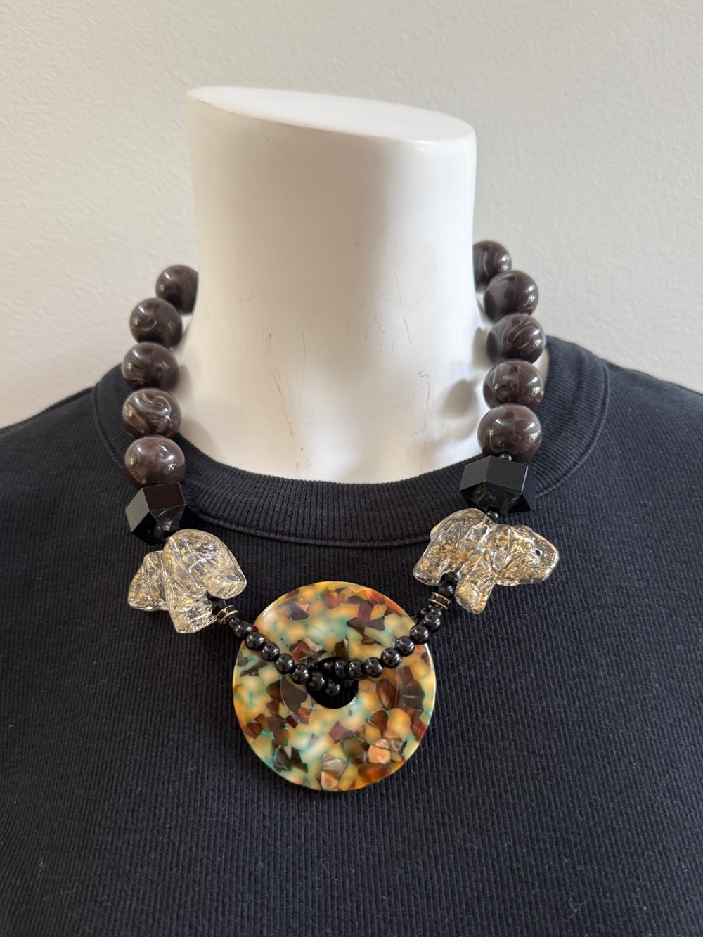 ANGELA CAPUTI Multicolor Beaded Elephant Resin  Necklace